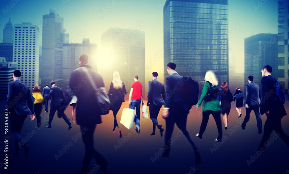 Commuter Business District Walking Crowd Cityscape Concept