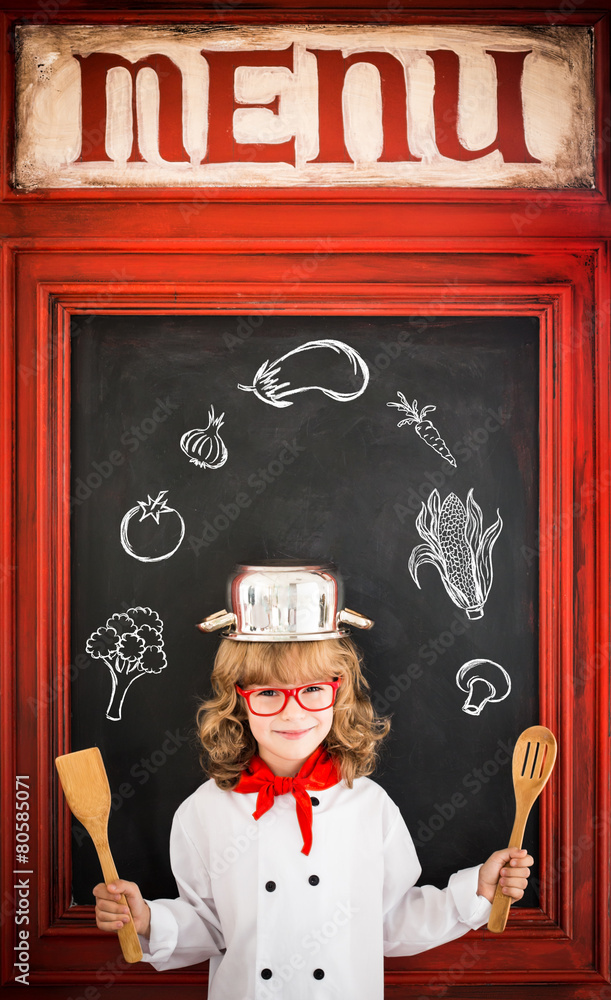 Child chef cook. Restaurant business concept