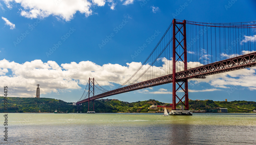 View of the 25 de Abril Bridge - Lisbon, Portugal