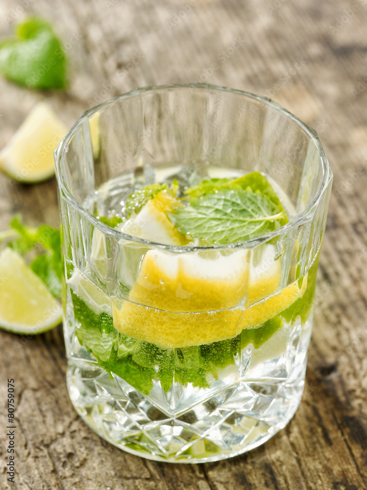 glass of lemon and mint water