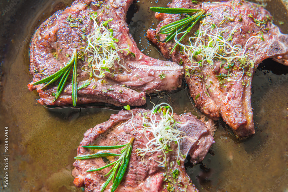 Rack of Lamb with Alfalfa seedlings