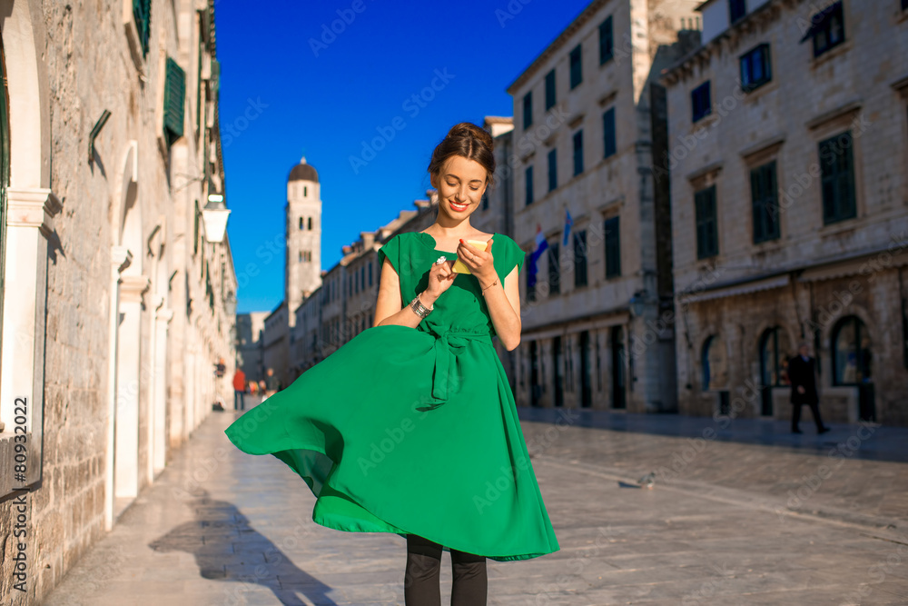 Woman traveling in Dubrovnik city