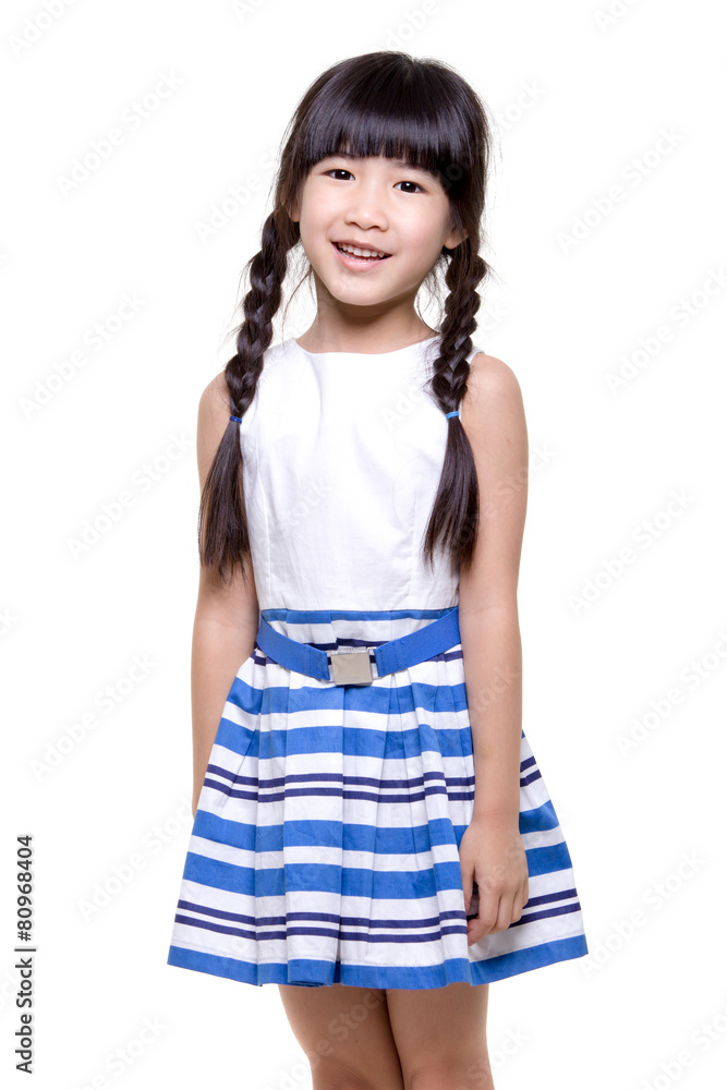 Portrait of happy little Asian child on isolated