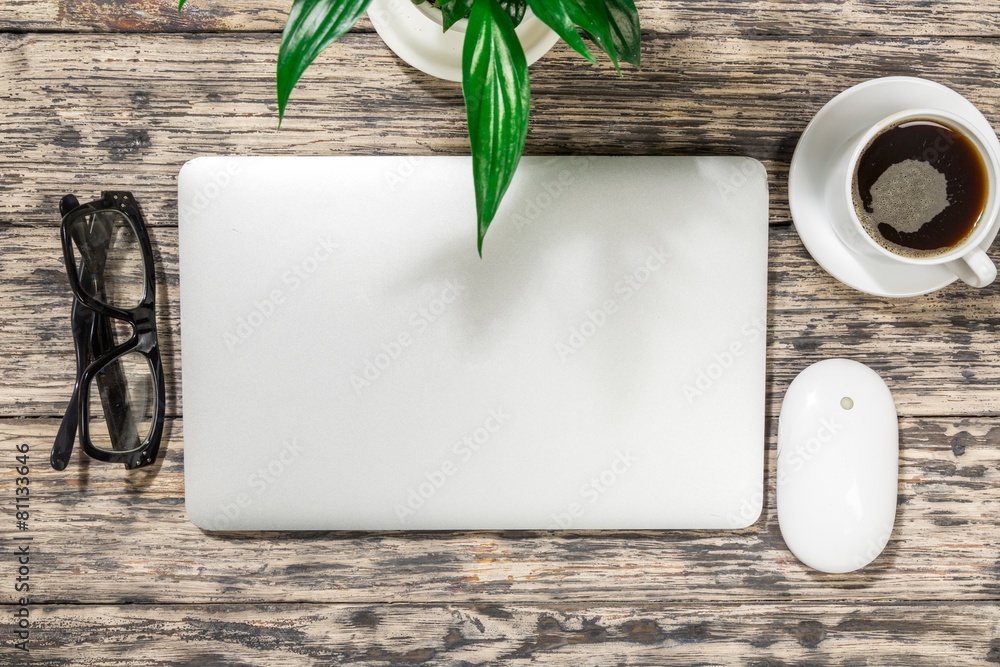 Laptop. Laptop on wood table