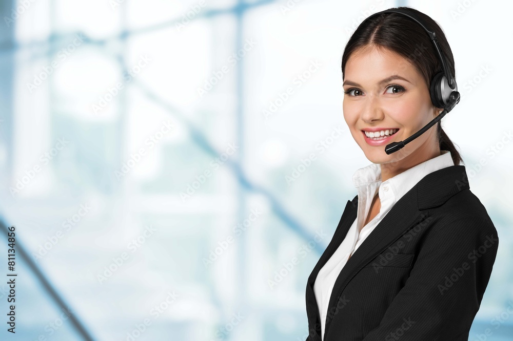 Customer. Picture of friendly female helpline operator with