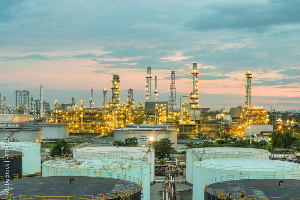 Oil refinery at dramatic twilight in Thailand