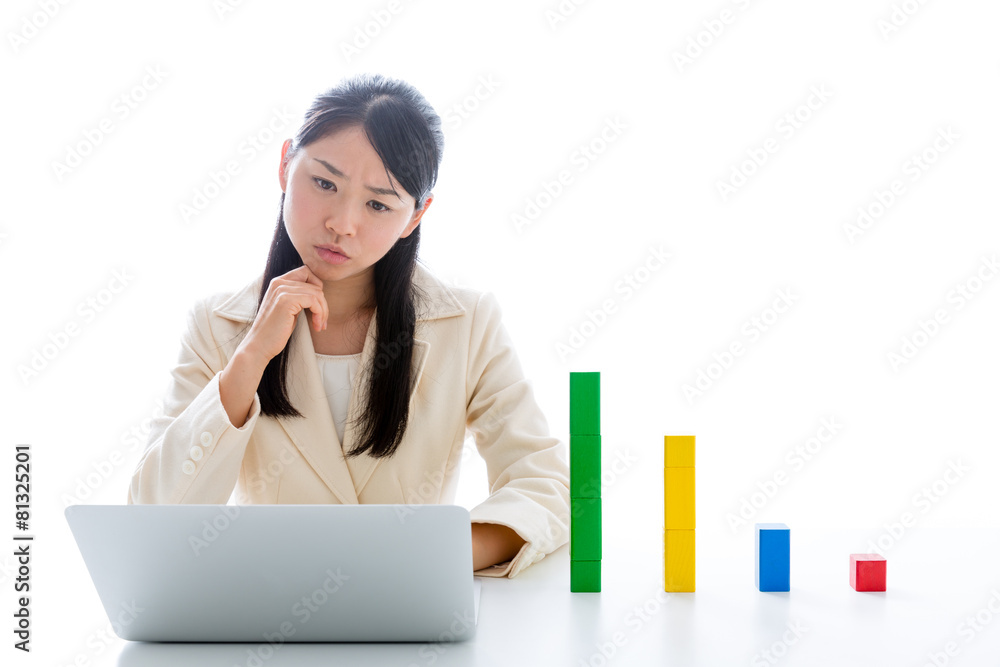 asian businesswoman with building block