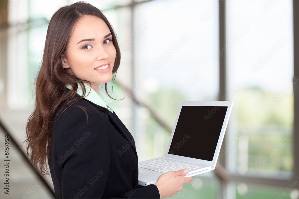 Laptop. Beautiful Sixteen Year Old Teen Girl With Laptop