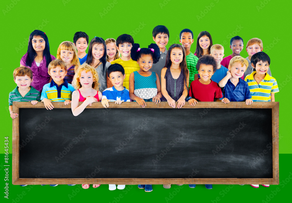 Multi-Ethnic Group Children Holding Billboard Concept