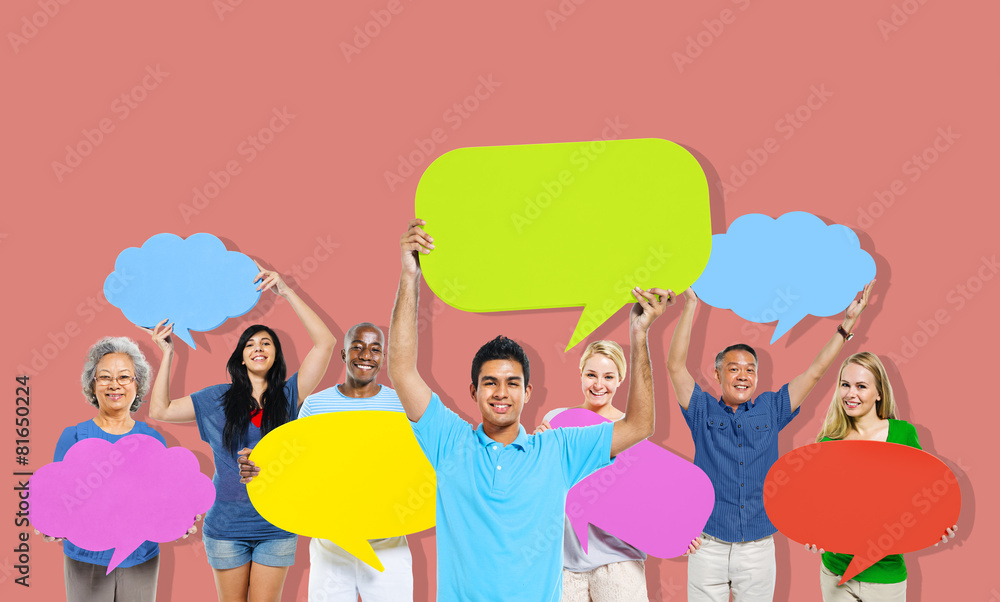 Diversity People Holding Colorful Speech Bubbles Concept