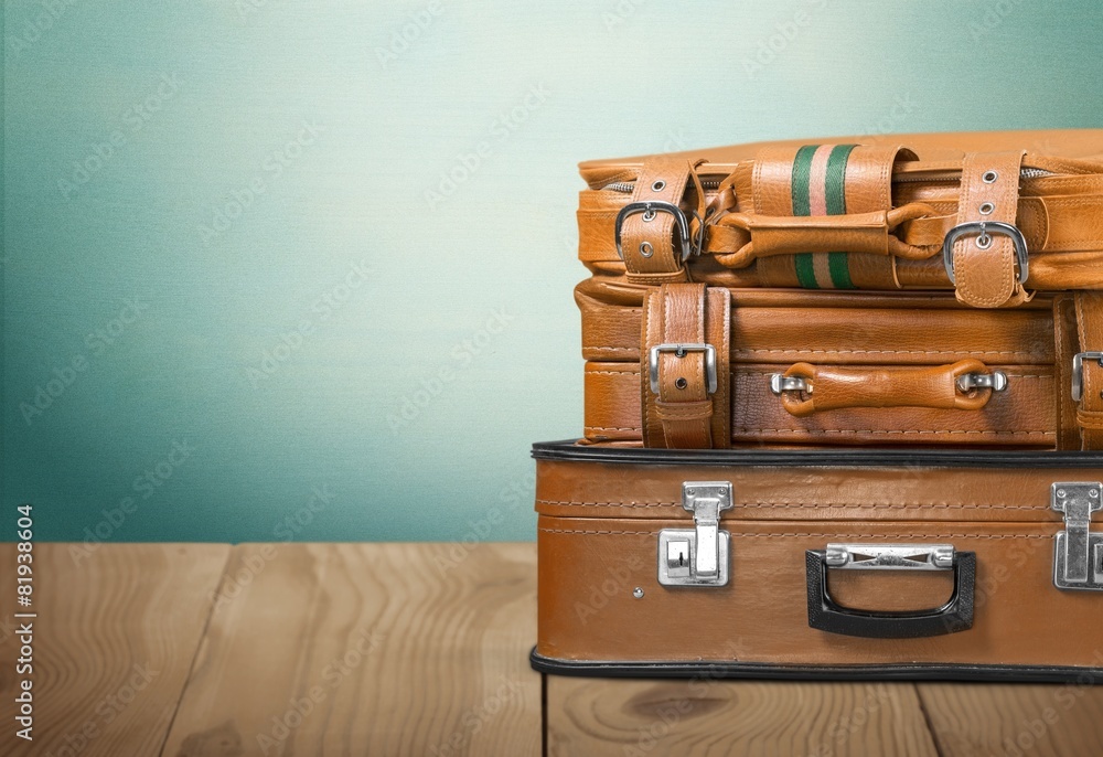 Travel. Beautiful old blue and brown suitcases - retro style