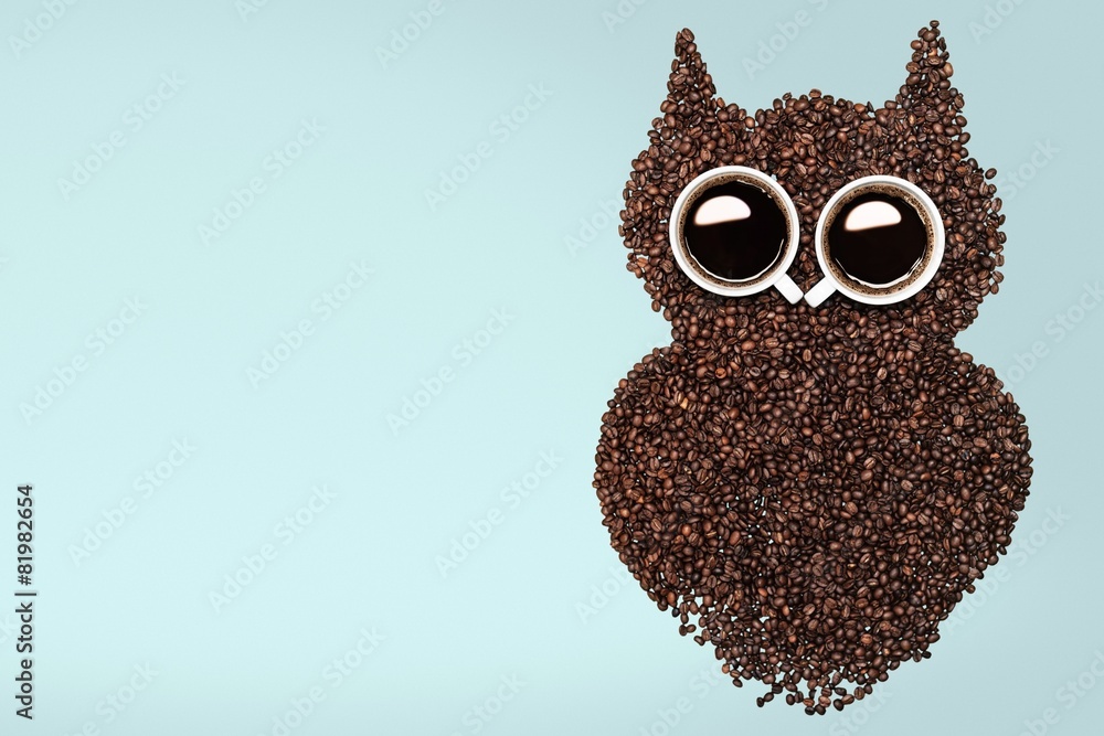 Abstract. Easy way to the nightlife. A funny owl, made of coffee