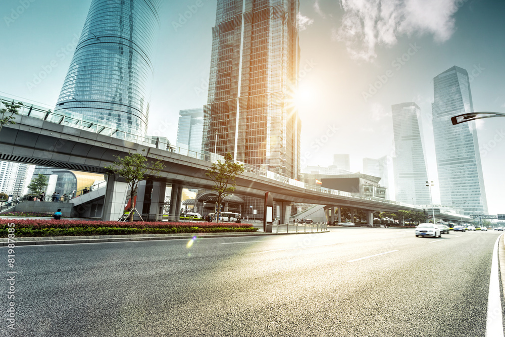 urban road and modern city skyline