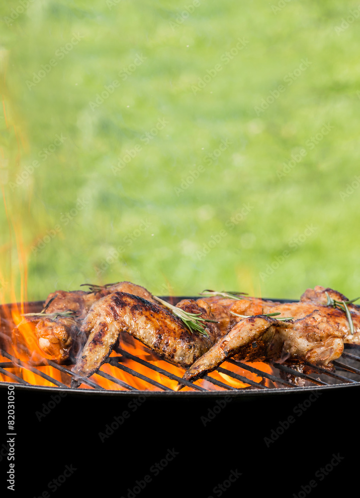 Chicken wings on grill