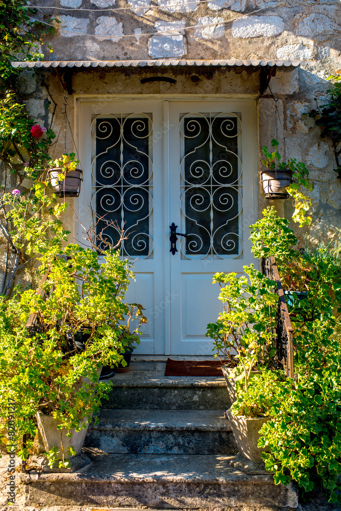 Vintage door with flowers