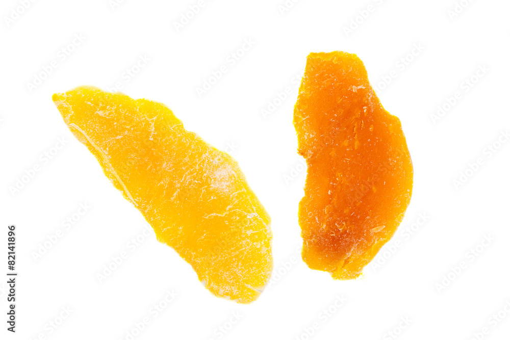 Piece of Dehydrated mango on white background