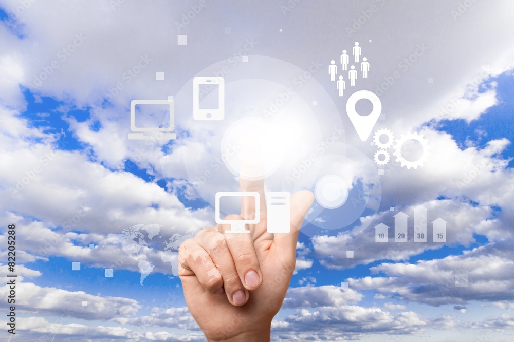 Cloud Computing. Cloud computing concept with woman hand