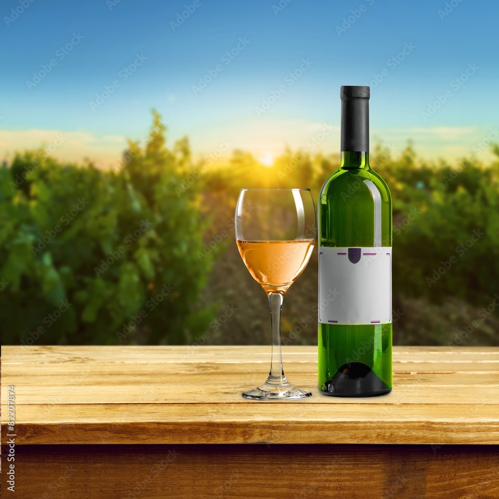 Wood. Empty wooden deck table with foliage bokeh background