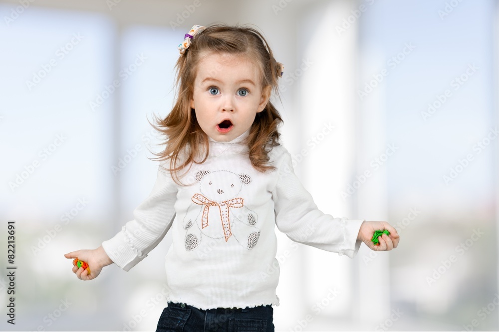 Child. Happy child with painted hands