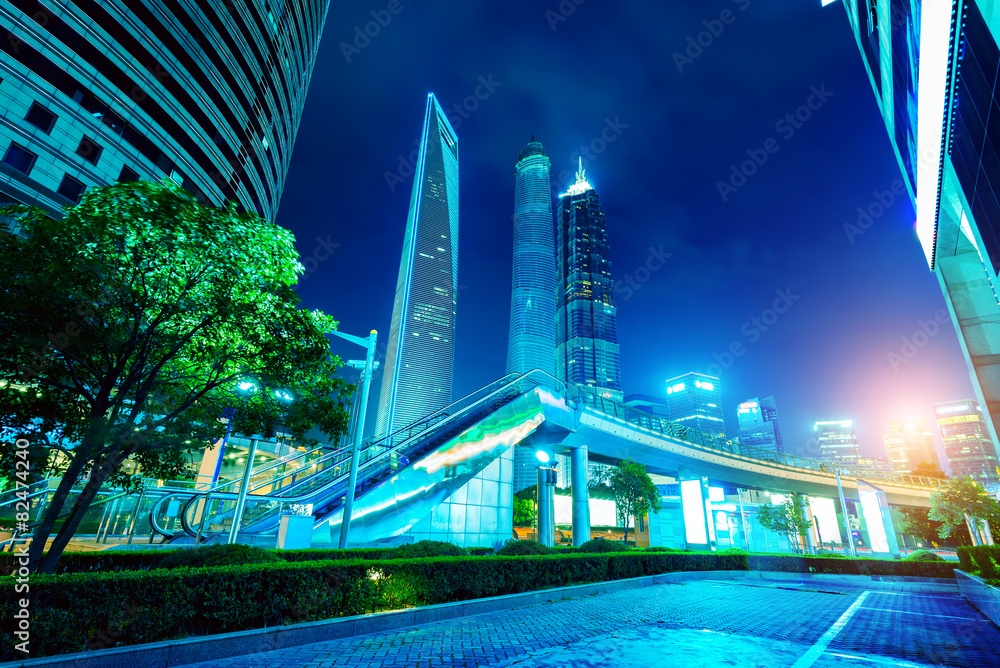 Cities of skyscrapers at night