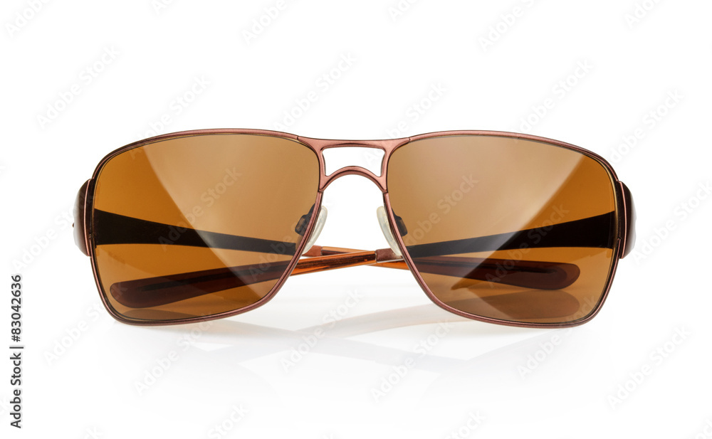 Sunglasses with reflection isolated against a white background