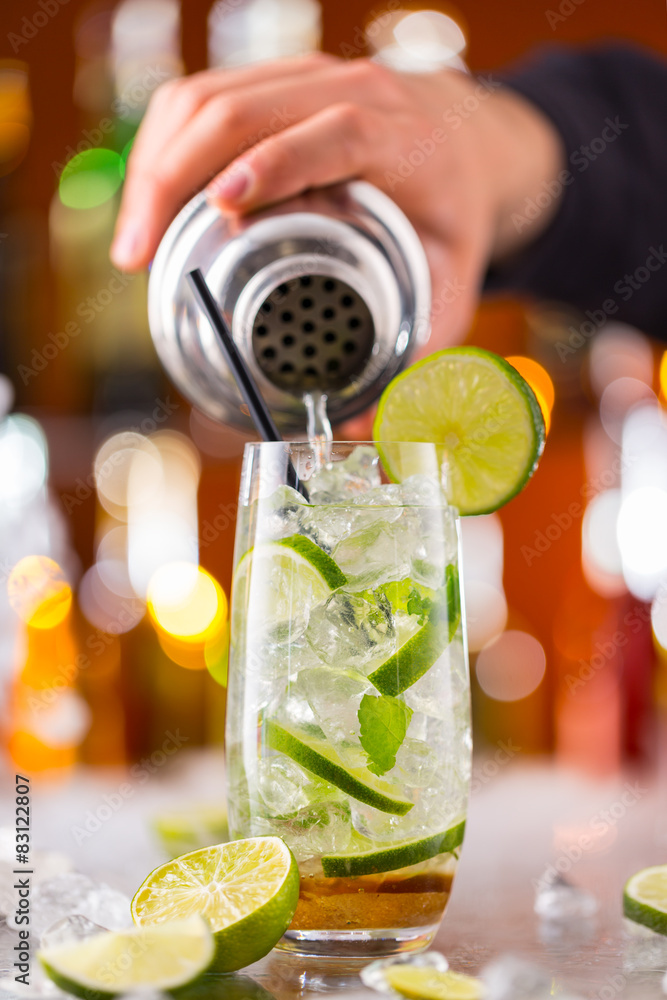 Mojito cocktail drink on bar counter