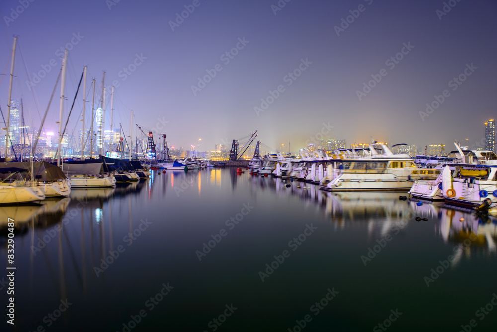 yacht harbor at night