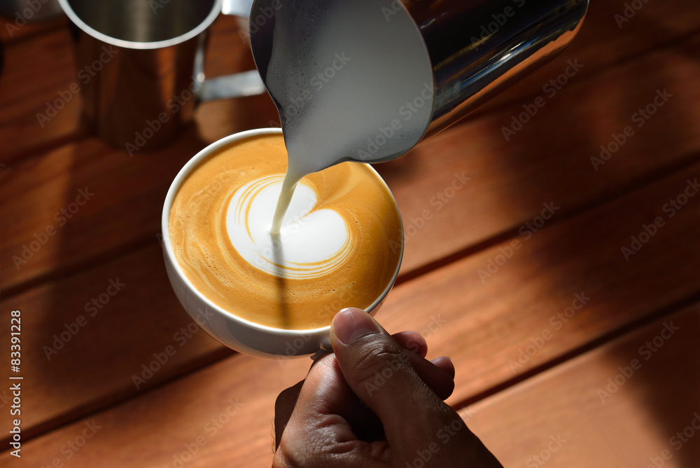 Making of cafe latte art