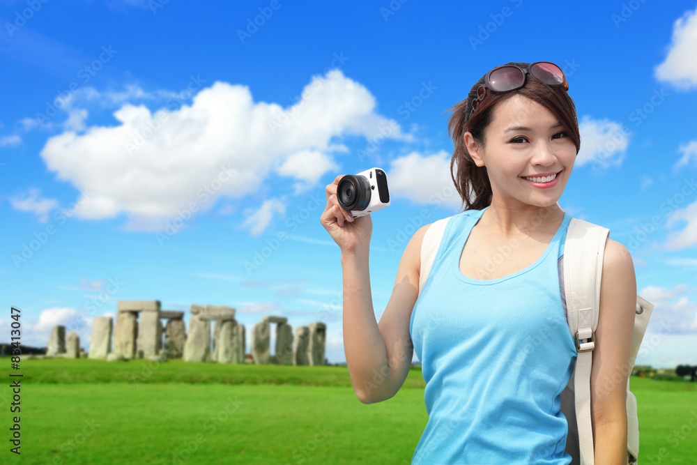 Happy woman travel in England