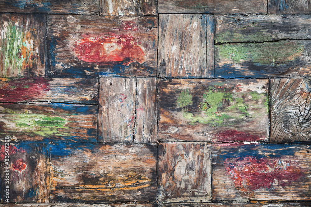 Old colorful teak wood desk background