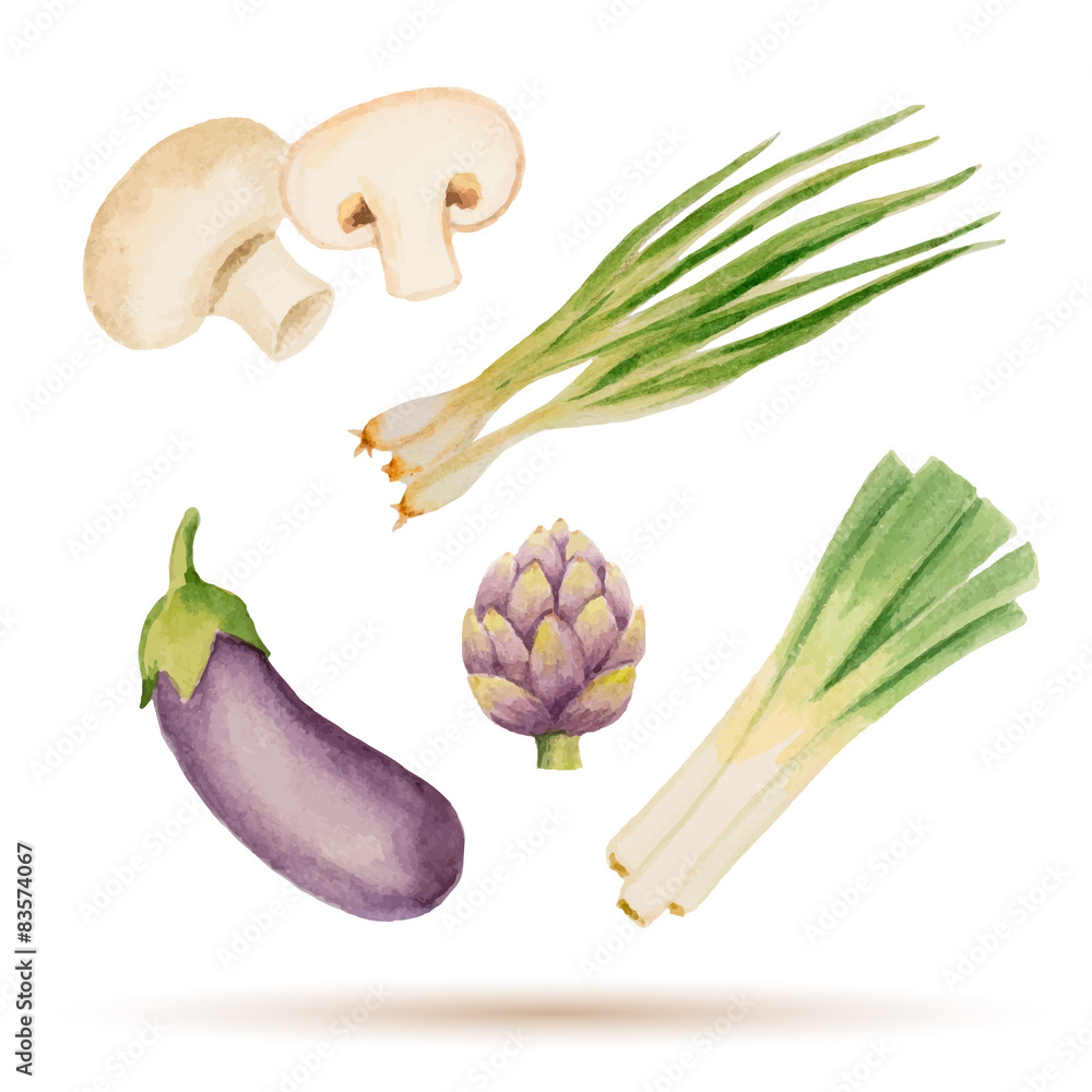 Set of watercolor vegetables.