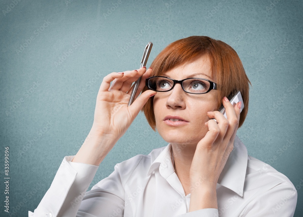 Women, Glasses, Telephone.