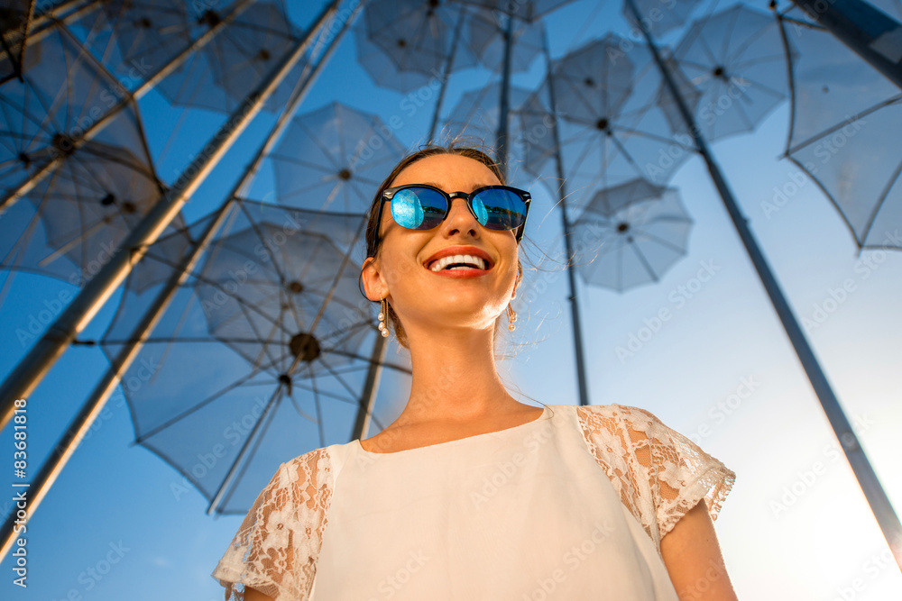 Stylish woman on abstract background