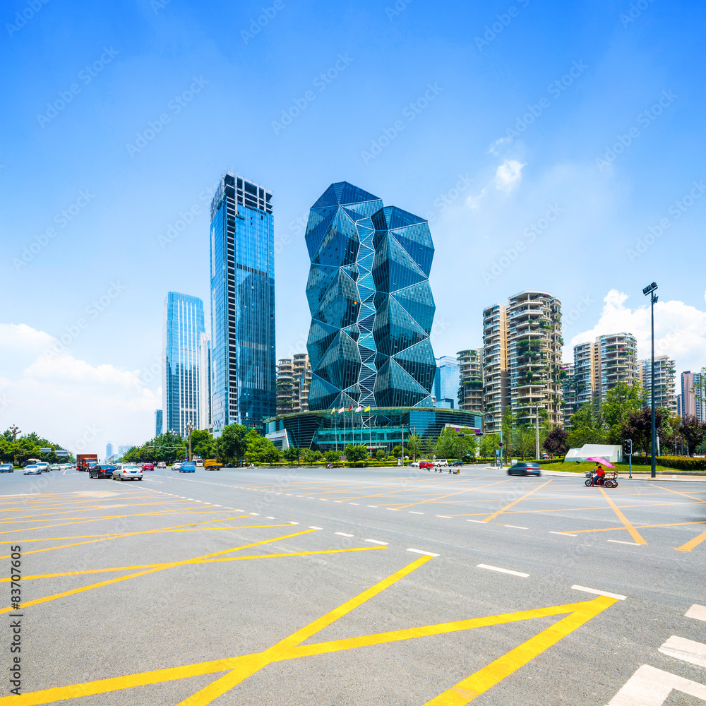 Empty floor in front of modern building