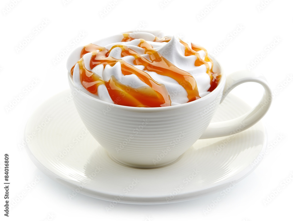 caramel latte coffee with whipped cream