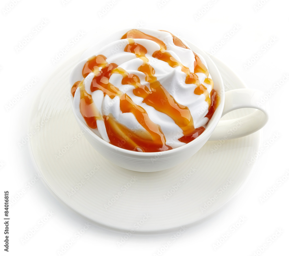 caramel latte coffee with whipped cream