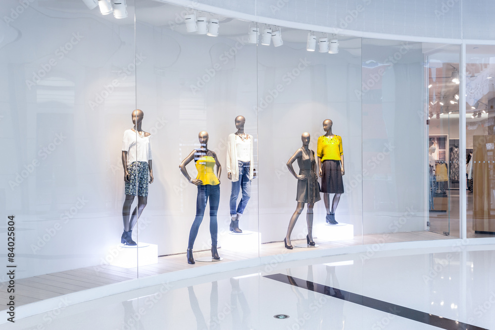 Mannequins in fashion shopfront