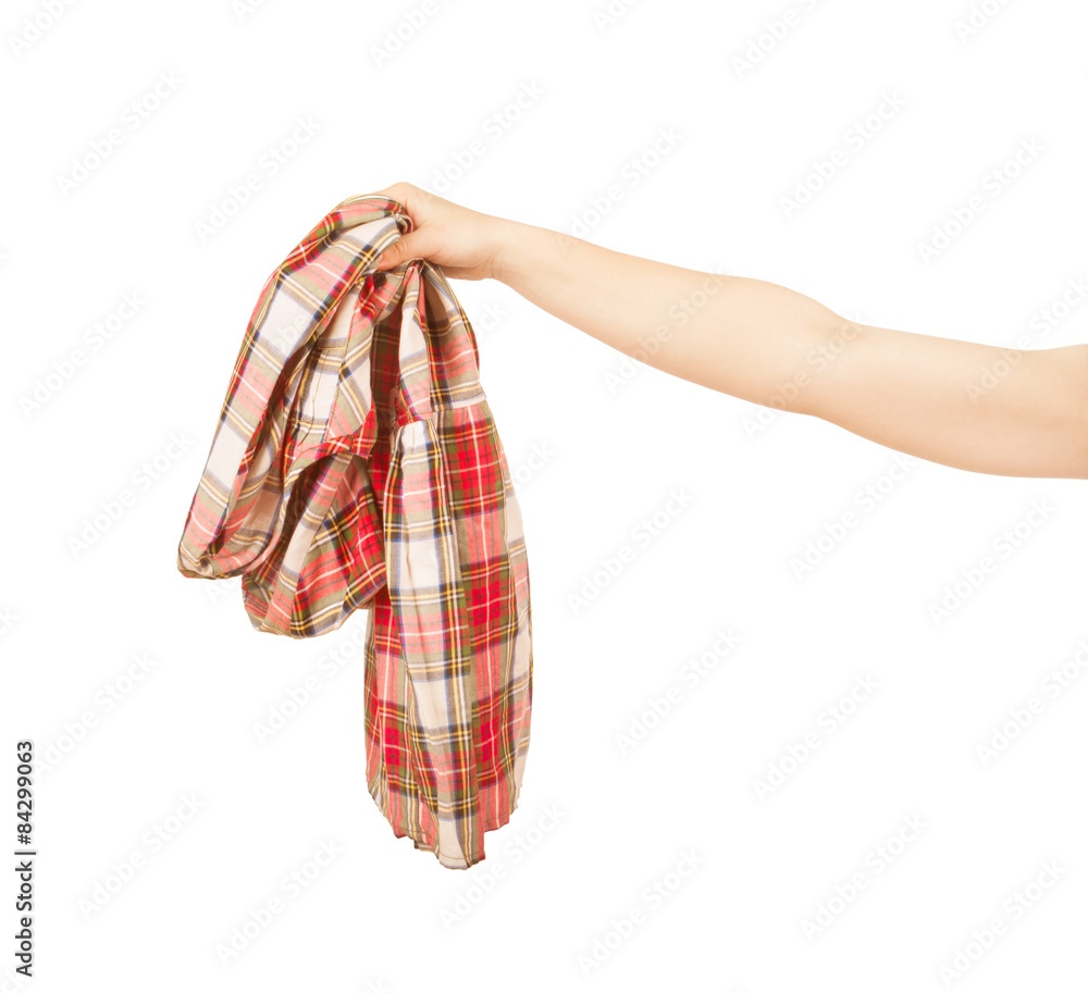 jeans in woman hand isolated on white background