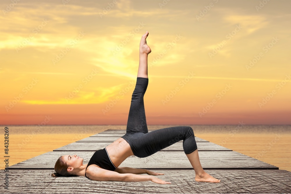 Yoga, woman, stretching.