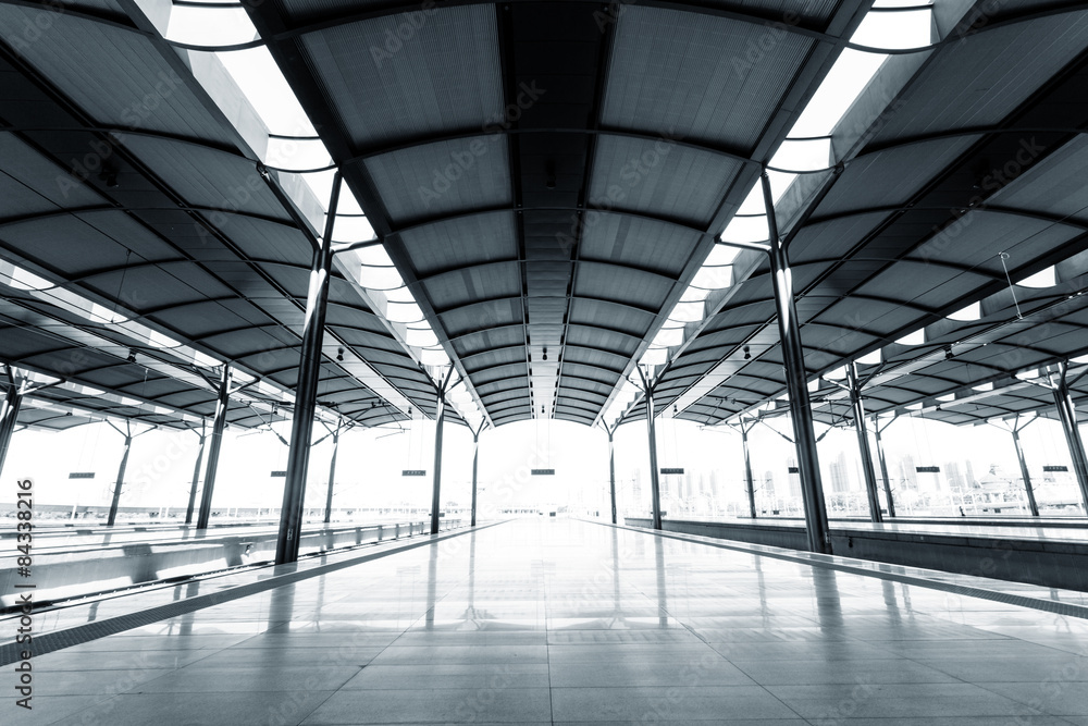 Empty floor of train station platform