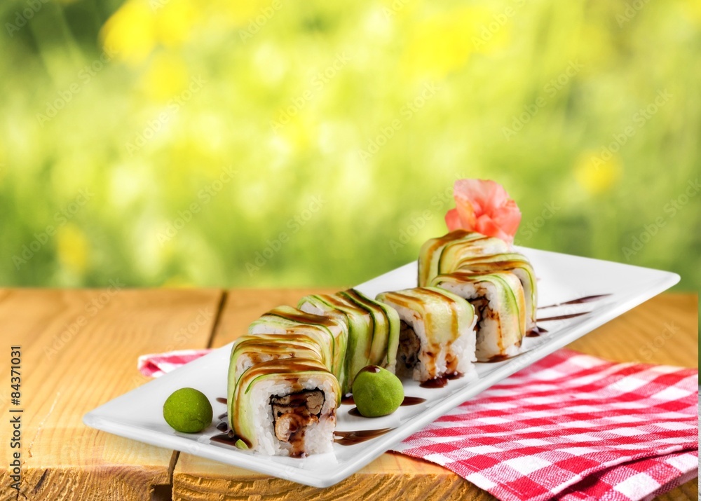 Sushi, Plate, Isolated.