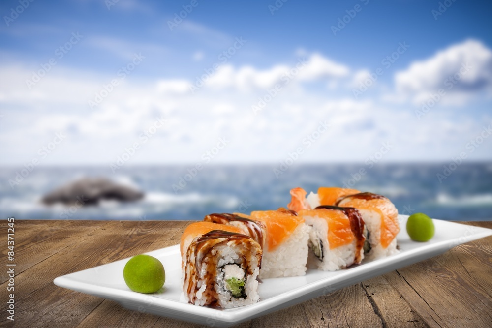 Sushi, Plate, Isolated.