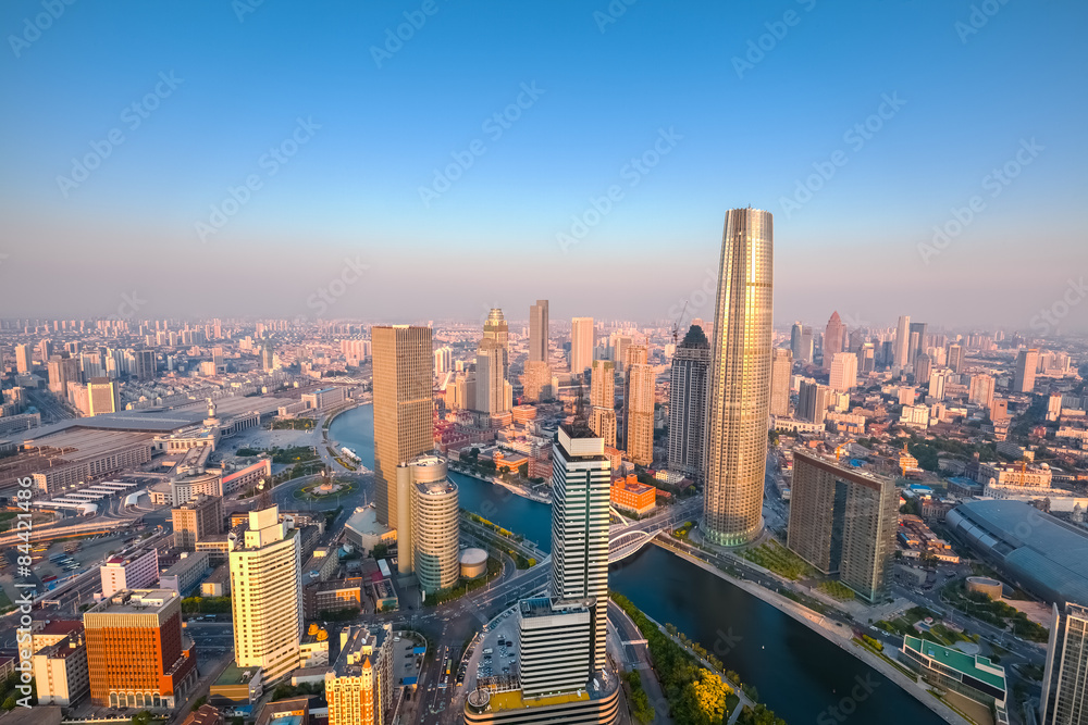 tianjin skyline at dusk