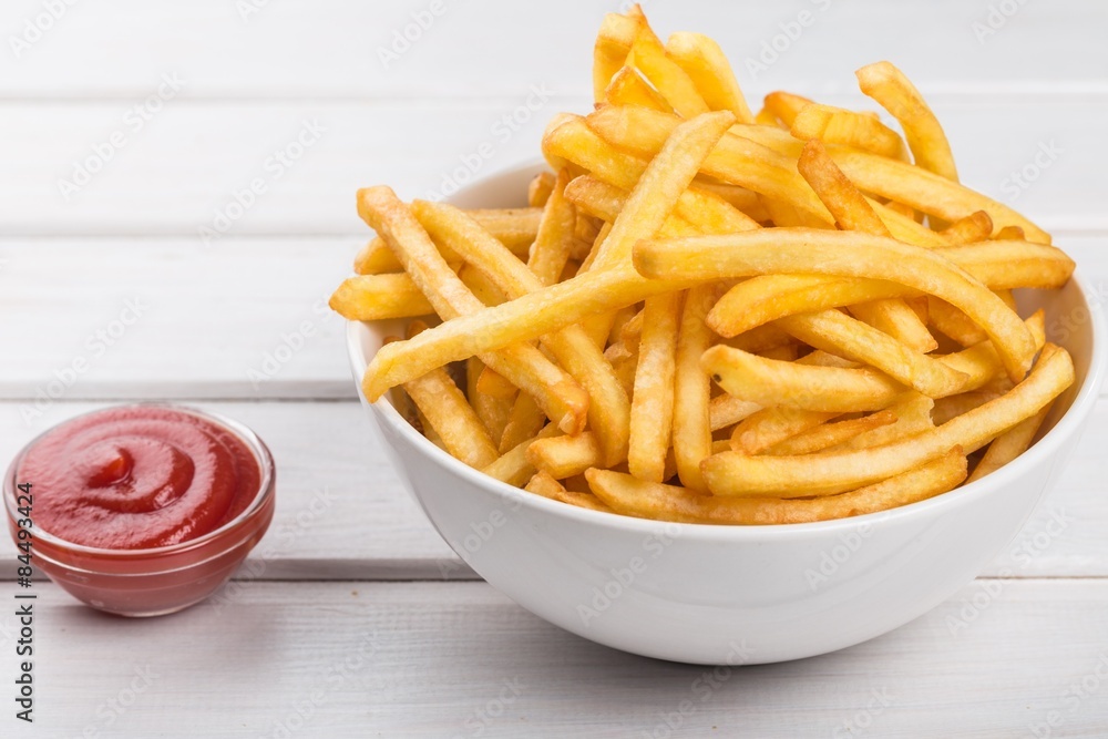 French, ketchup, closeup.