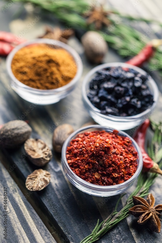 Spices, closeup, curry powder.