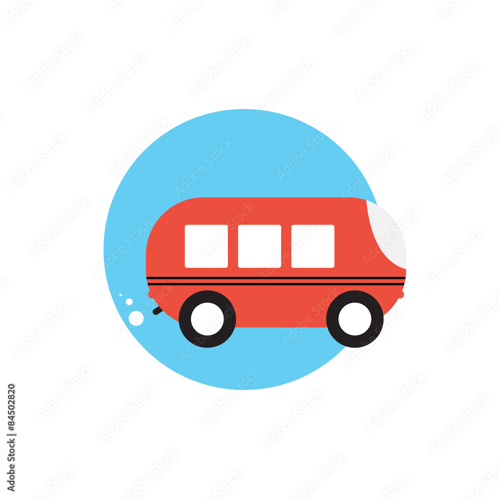 Line Icon with Flat Graphics Element of Bus Vector Illustration 