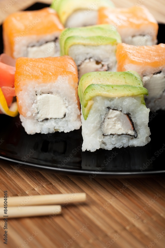 Sushi, Plate, Isolated.