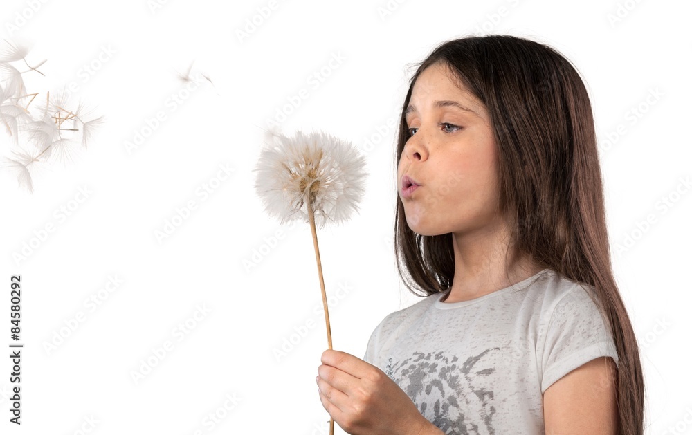 Dandelion, Blowing, Child.