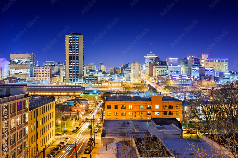 Richmond, Virginia, USA downtown skyline at night.