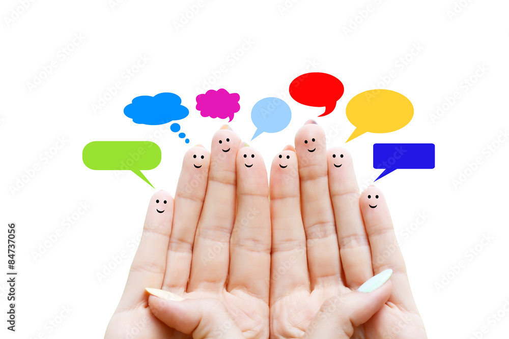 Happy human fingers suggesting feedback and communication concept